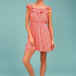 Lulus Women's Moon River Dottie Red Floral Print Sleeveless Sundress Size Medium